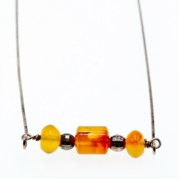 925 Sterling Silver Amber Necklace 33.4 in