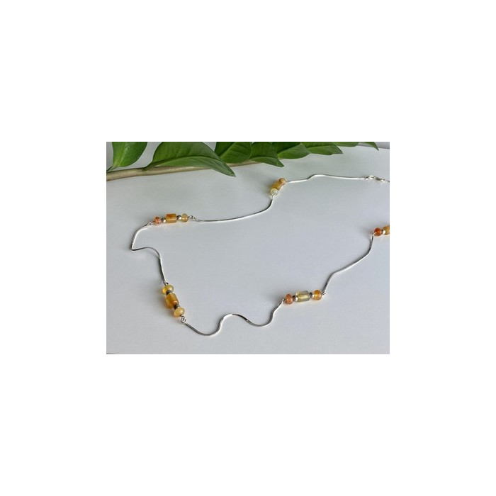 925 Sterling Silver Amber Necklace 33.4 in