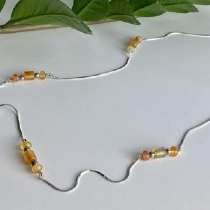 925 Sterling Silver Amber Necklace 33.4 in