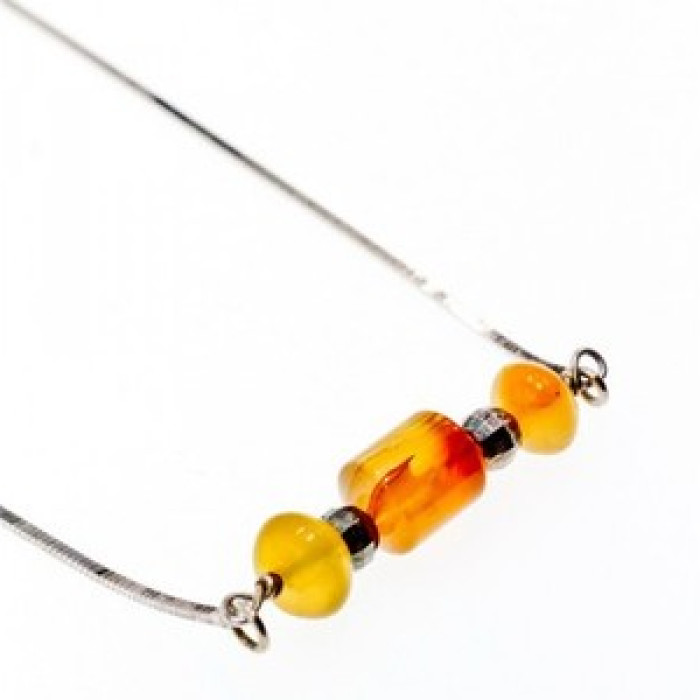 925 Sterling Silver Amber Necklace 33.4 in