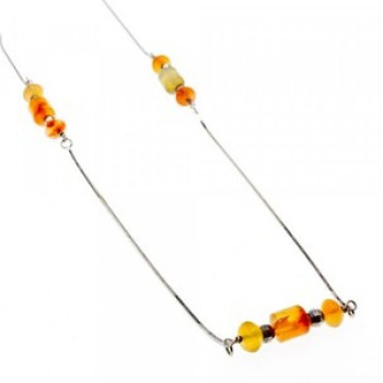 925 Sterling Silver Amber Necklace 33.4 in