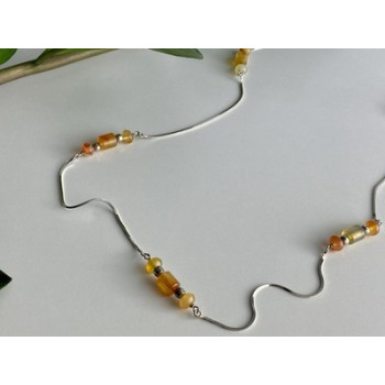 925 Sterling Silver Amber Necklace 33.4 in