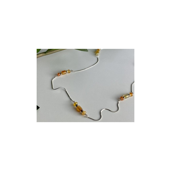 925 Sterling Silver Amber Necklace 33.4 in