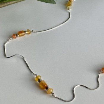 925 Sterling Silver Amber Necklace 33.4 in