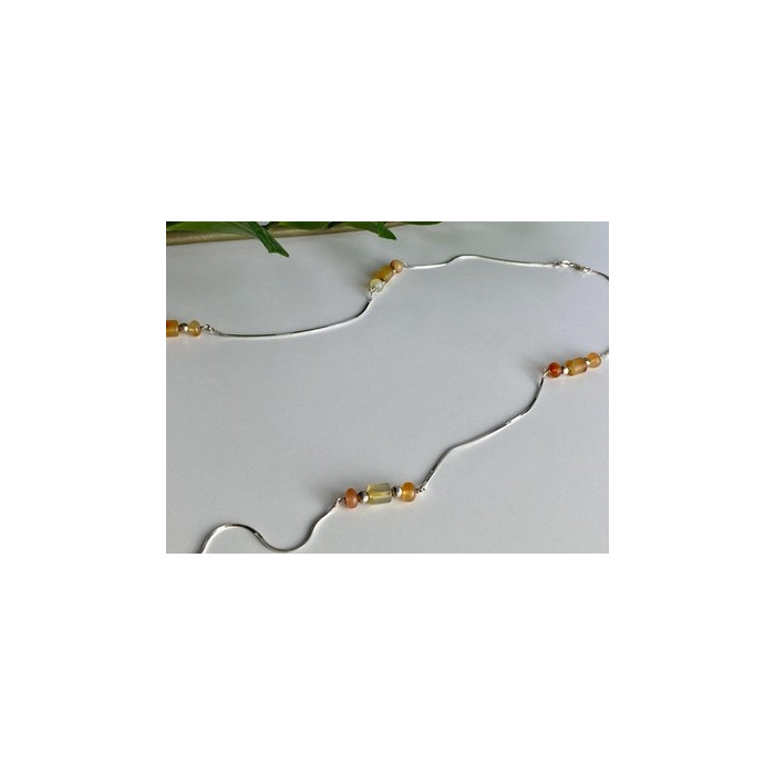 925 Sterling Silver Amber Necklace 33.4 in