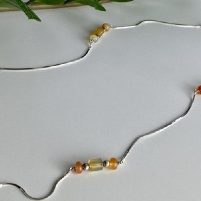 925 Sterling Silver Amber Necklace 33.4 in