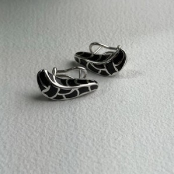 Italy Belle Etoile Coccodrillo 925 Sterling Silver Black Onyx Earrings