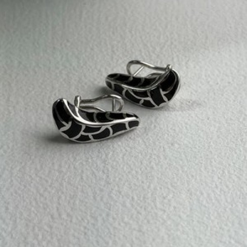 Italy Belle Etoile Coccodrillo 925 Sterling Silver Black Onyx Earrings