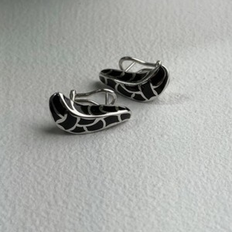 Italy Belle Etoile Coccodrillo 925 Sterling Silver Black Onyx Earrings