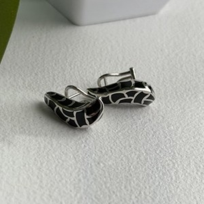 Italy Belle Etoile Coccodrillo 925 Sterling Silver Black Onyx Earrings