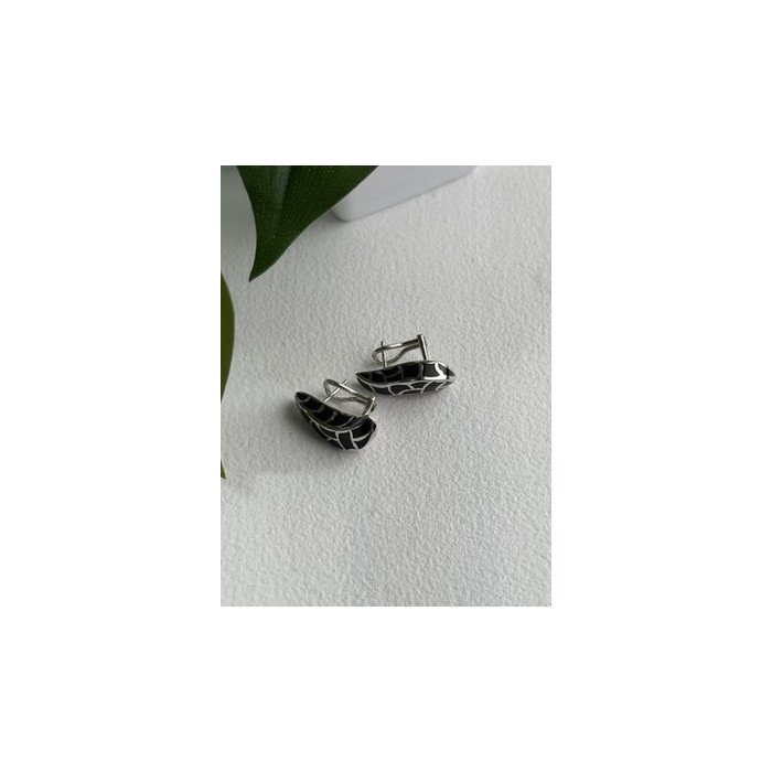Italy Belle Etoile Coccodrillo 925 Sterling Silver Black Onyx Earrings