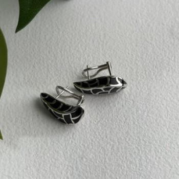 Italy Belle Etoile Coccodrillo 925 Sterling Silver Black Onyx Earrings