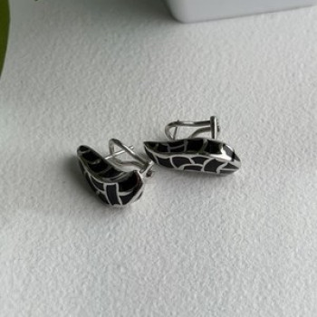 Italy Belle Etoile Coccodrillo 925 Sterling Silver Black Onyx Earrings