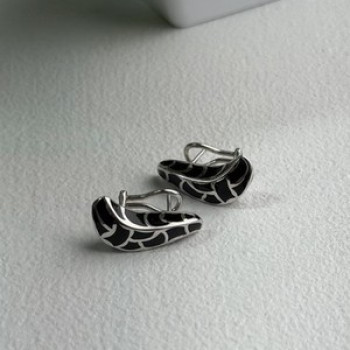 Italy Belle Etoile Coccodrillo 925 Sterling Silver Black Onyx Earrings