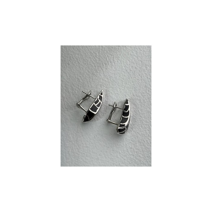 Italy Belle Etoile Coccodrillo 925 Sterling Silver Black Onyx Earrings