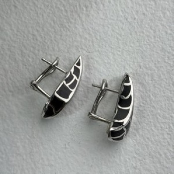 Italy Belle Etoile Coccodrillo 925 Sterling Silver Black Onyx Earrings