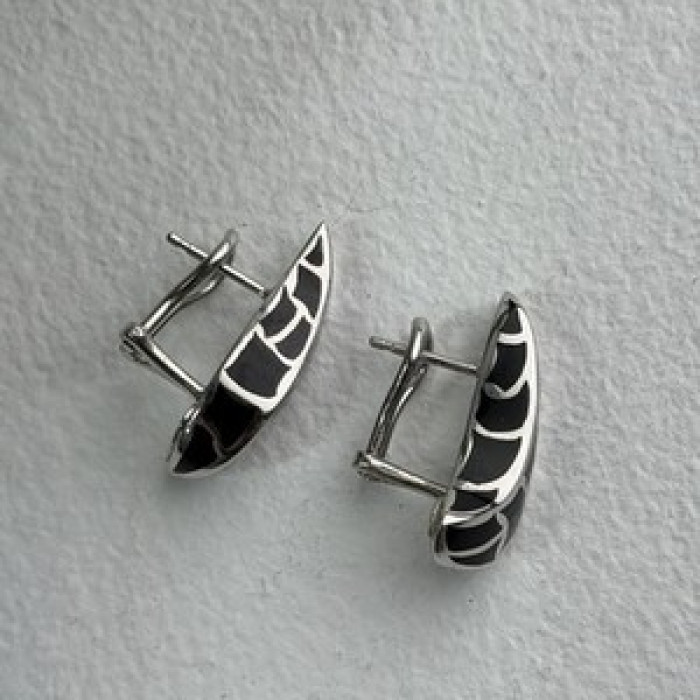 Italy Belle Etoile Coccodrillo 925 Sterling Silver Black Onyx Earrings