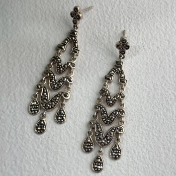Vintage Dangle 925 Sterling Silver Marcasite Earrings