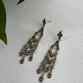 Vintage Dangle 925 Sterling Silver Marcasite Earrings