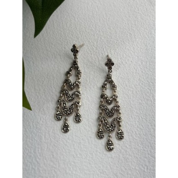 Vintage Dangle 925 Sterling Silver Marcasite Earrings