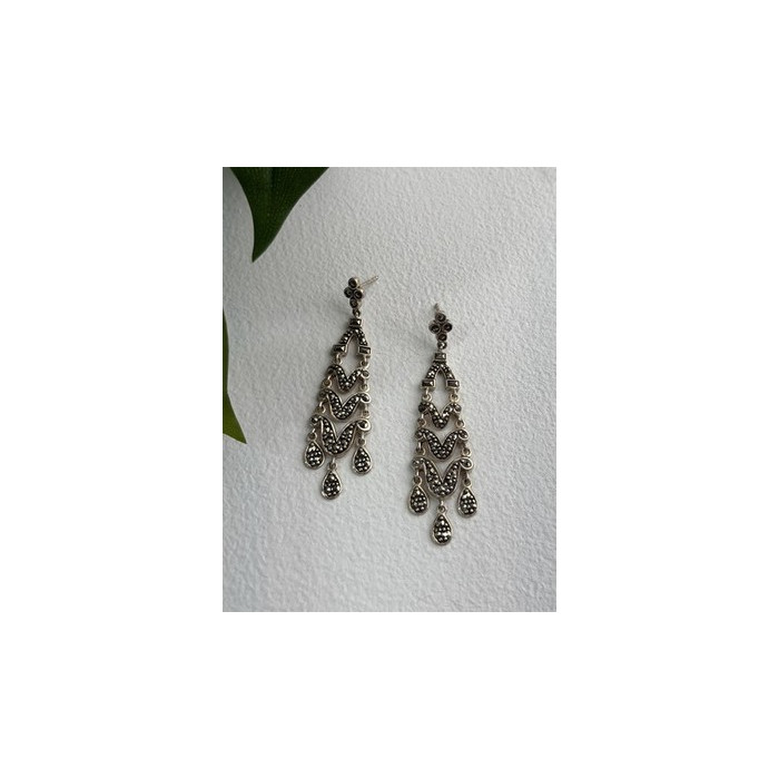 Vintage Dangle 925 Sterling Silver Marcasite Earrings