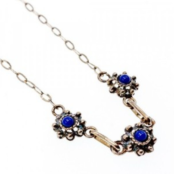 Vintage 925 Sterling Silver Blue Agate Necklace 17.7 in