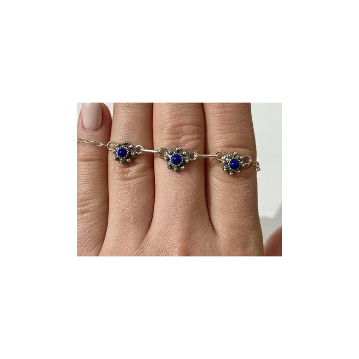 Vintage 925 Sterling Silver Blue Agate Necklace 17.7 in