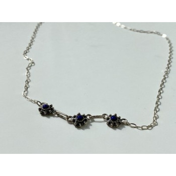 Vintage 925 Sterling Silver Blue Agate Necklace 17.7 in