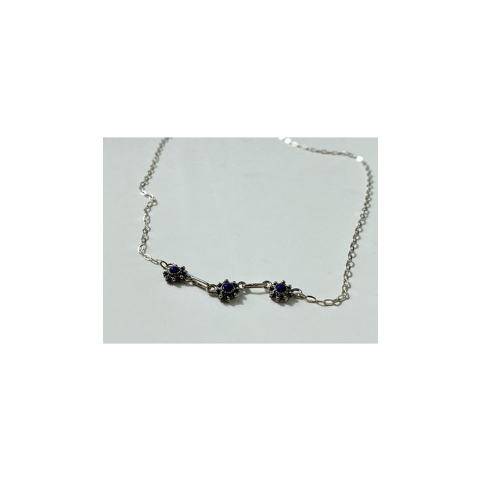 Vintage 925 Sterling Silver Blue Agate Necklace 17.7 in