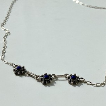 Vintage 925 Sterling Silver Blue Agate Necklace 17.7 in