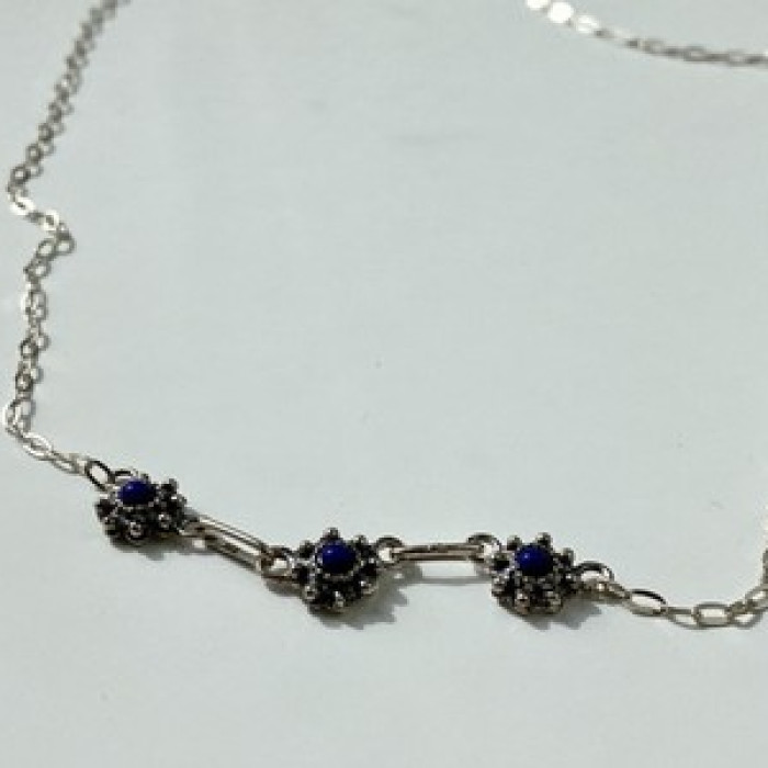 Vintage 925 Sterling Silver Blue Agate Necklace 17.7 in