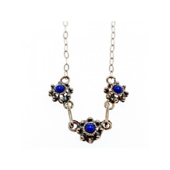 Vintage 925 Sterling Silver Blue Agate Necklace 17.7 in