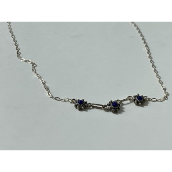 Vintage 925 Sterling Silver Blue Agate Necklace 17.7 in