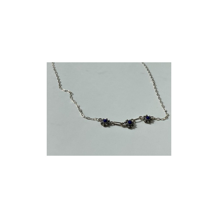 Vintage 925 Sterling Silver Blue Agate Necklace 17.7 in