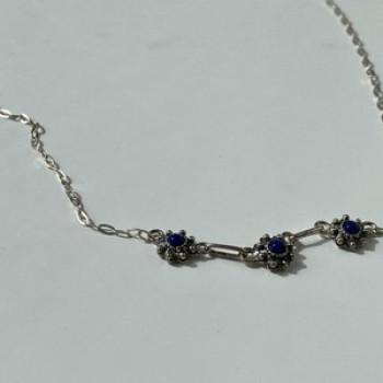 Vintage 925 Sterling Silver Blue Agate Necklace 17.7 in
