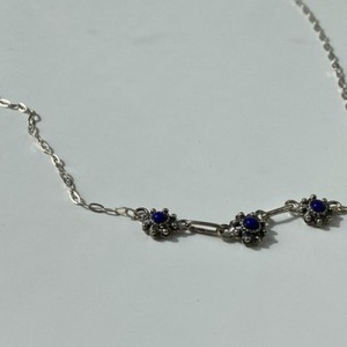 Vintage 925 Sterling Silver Blue Agate Necklace 17.7 in