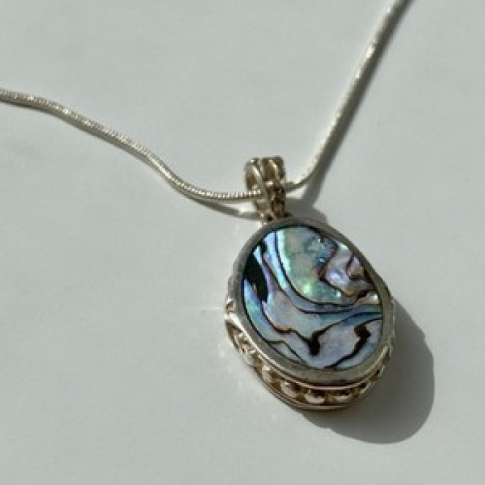 Vintage 925 Sterling Silver Haliotis Chain with Pendant