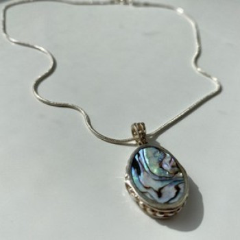 Vintage 925 Sterling Silver Haliotis Chain with Pendant