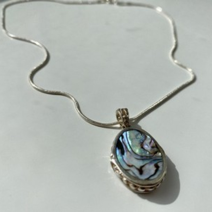 Vintage 925 Sterling Silver Haliotis Chain with Pendant