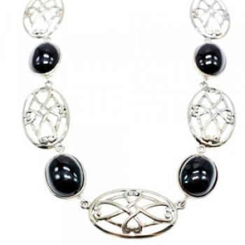 Vintage 925 Sterling Silver Black Onyx Necklace
