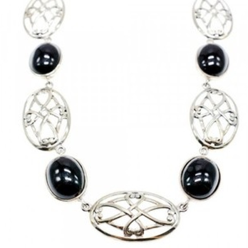 Vintage 925 Sterling Silver Black Onyx Necklace
