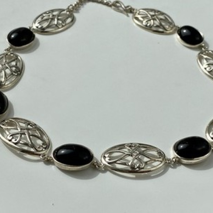 Vintage 925 Sterling Silver Black Onyx Necklace