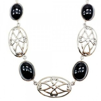 Vintage 925 Sterling Silver Black Onyx Necklace