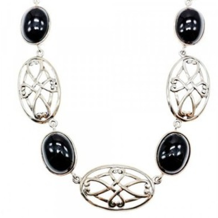 Vintage 925 Sterling Silver Black Onyx Necklace