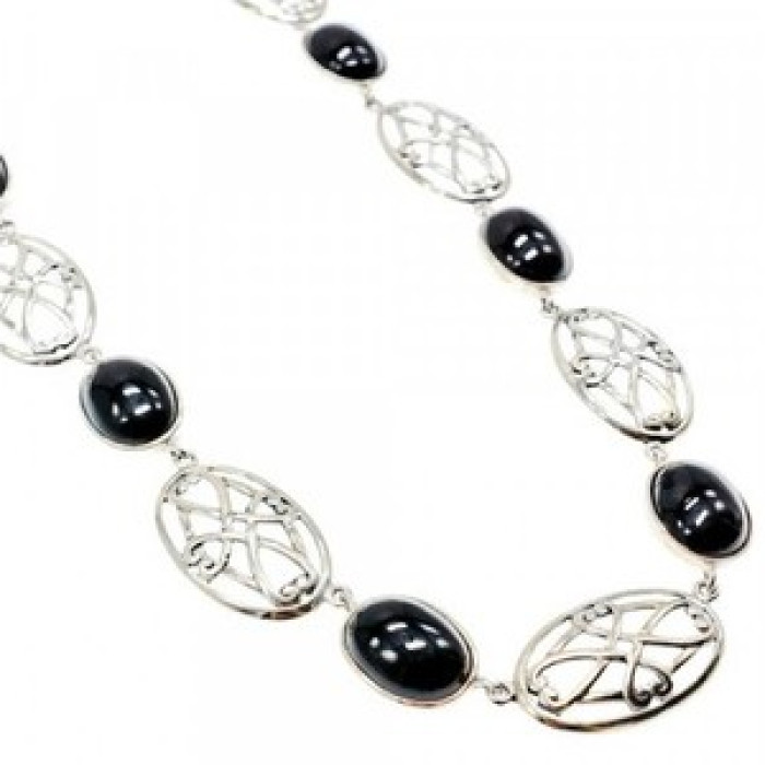 Vintage 925 Sterling Silver Black Onyx Necklace
