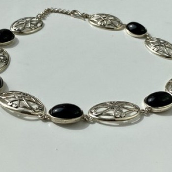 Vintage 925 Sterling Silver Black Onyx Necklace