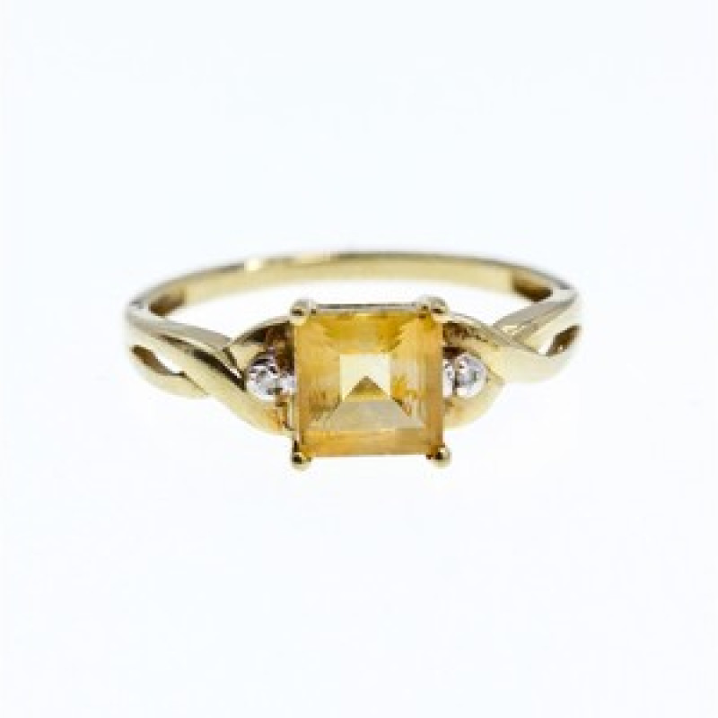 10K Yellow Gold Tourmaline & Diamonds Ring Size 8