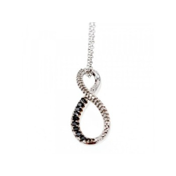 925 Sterling Silver White and Black Spinel Chain with Pendant Italy