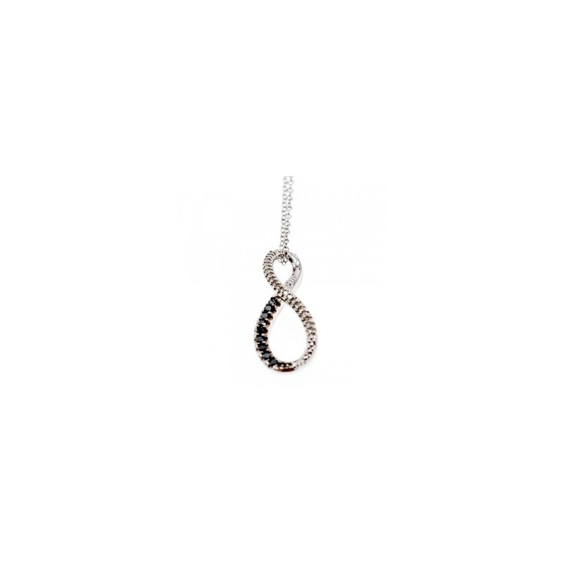 925 Sterling Silver White and Black Spinel Chain with Pendant Italy