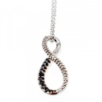 925 Sterling Silver White and Black Spinel Chain with Pendant Italy